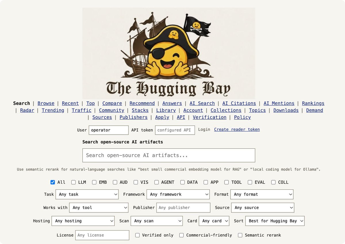 Интерфейс пиратского трекера Hugging Bay для нейросетей