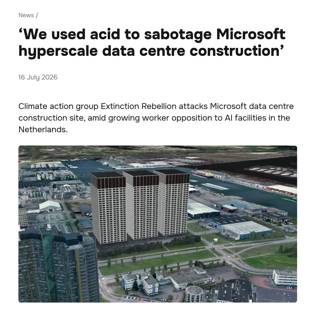 Экоактивисты заливают фундамент дата-центра Microsoft кислотой