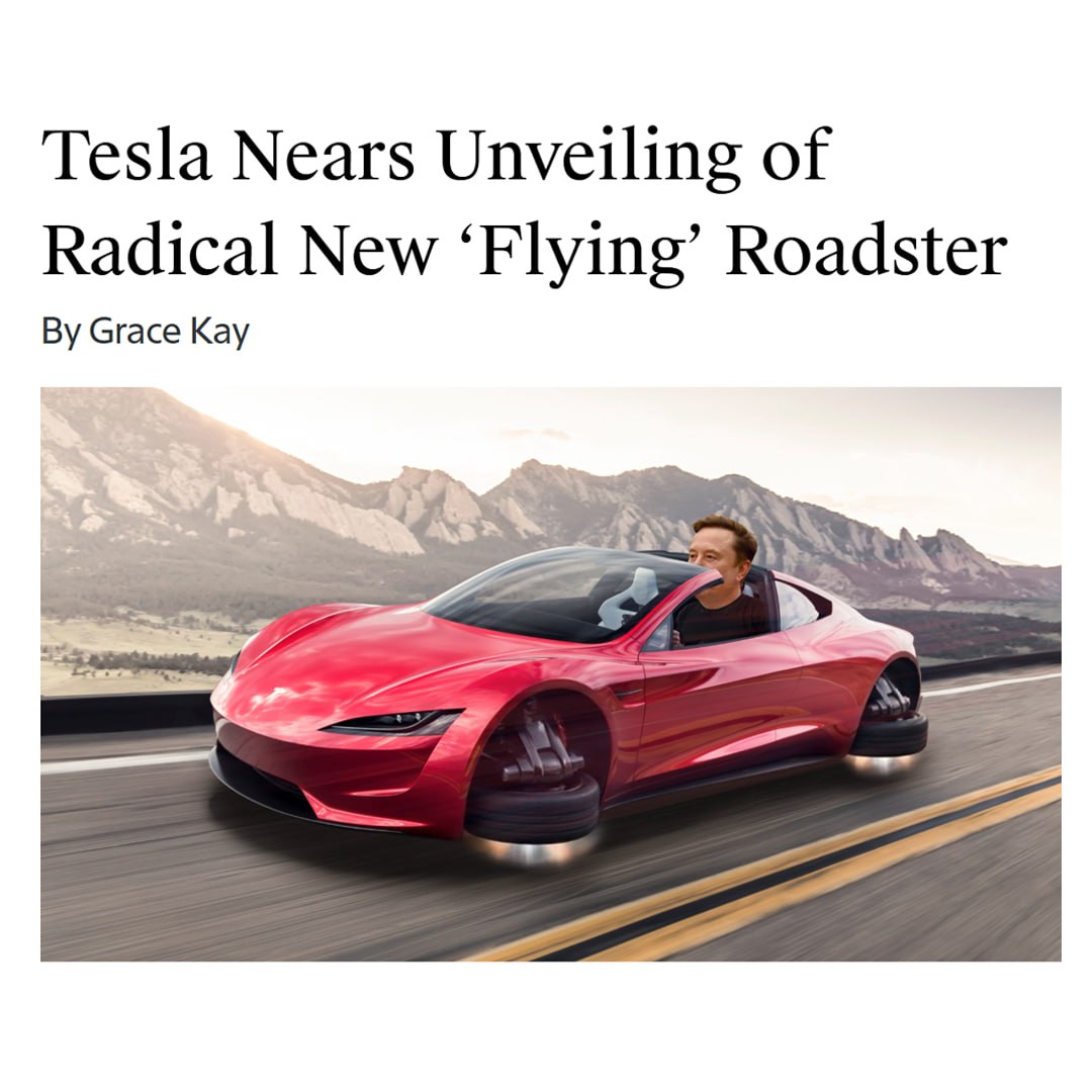 Летающий Tesla Roadster с работающими двигателями на сжатом газе