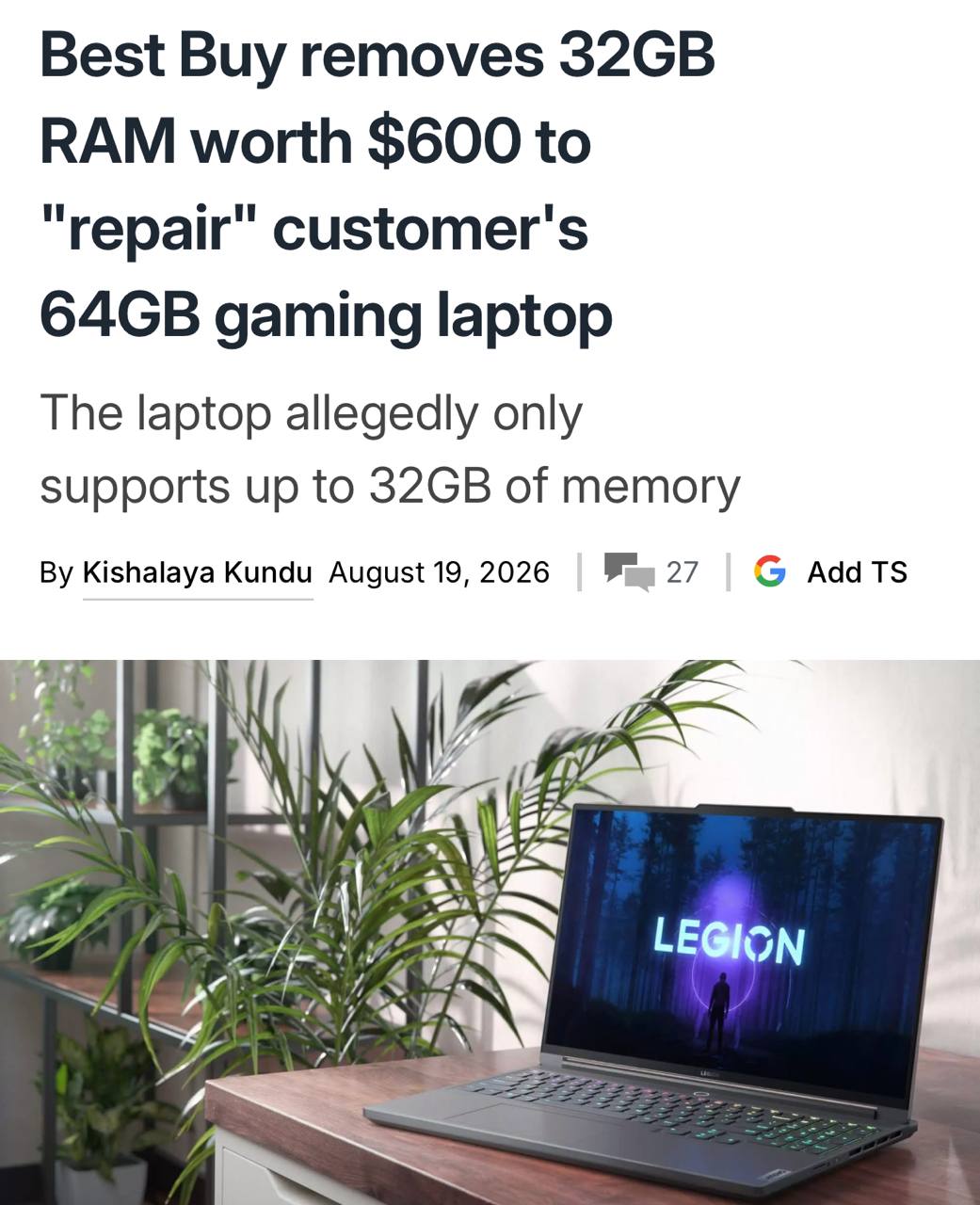 Игровой ноутбук Lenovo Legion 5 с открытой крышкой