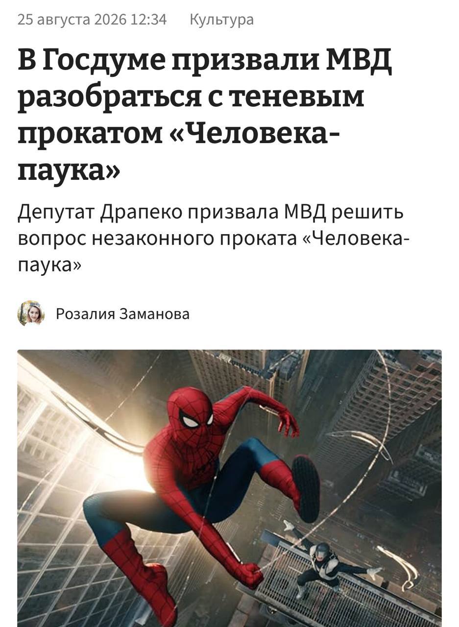 Депутаты Госдумы обсуждают незаконный прокат Человека-паука