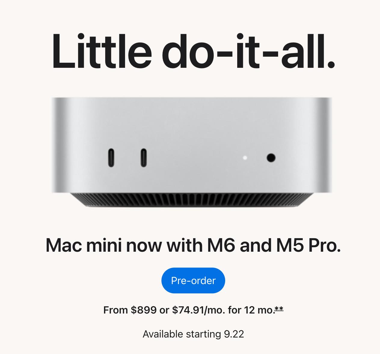 Новый Mac Mini с чипом M6 на столе