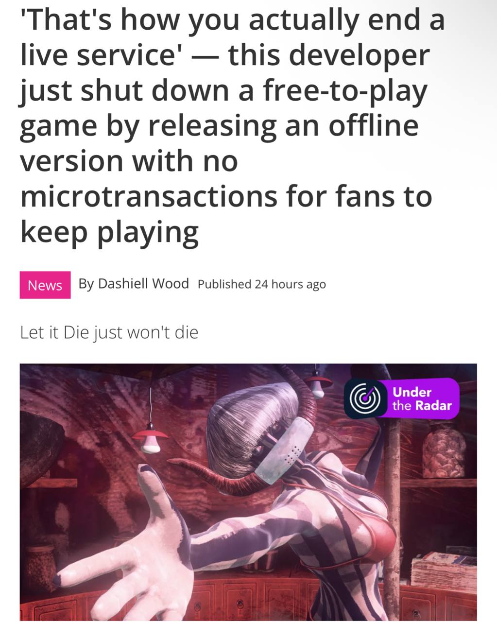 Офлайн-версия игры Let it Die на экране монитора