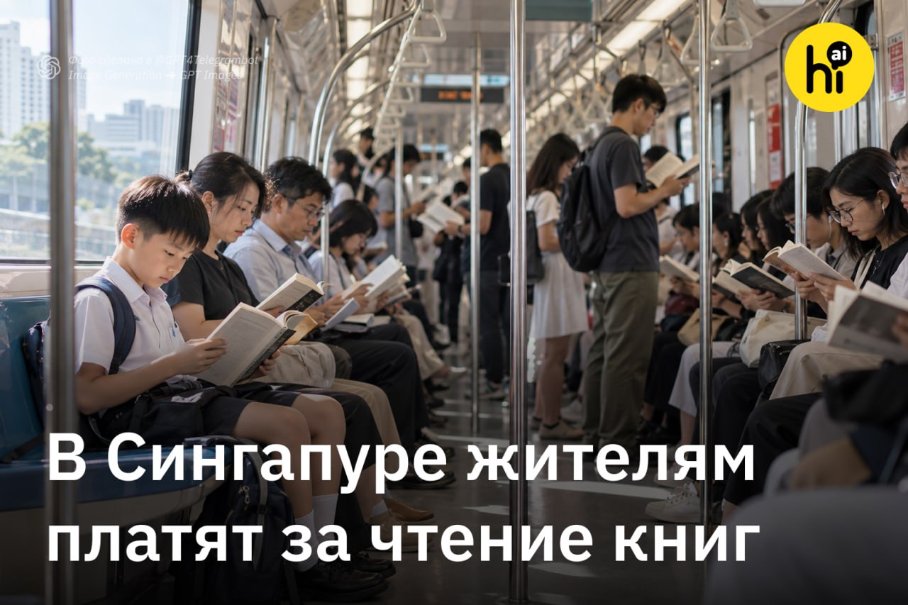 Человек читает книгу в общественном транспорте Сингапура