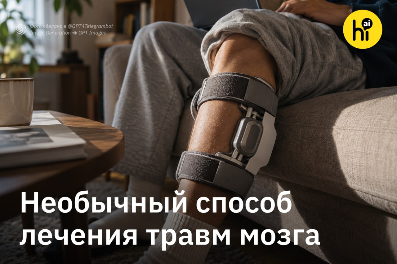 Устройство сдавливает кость ноги для лечения мозга