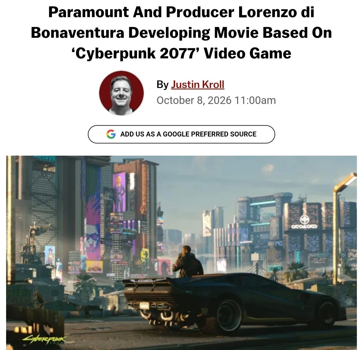 Постер фильма Cyberpunk 2077 с Найт-Сити
